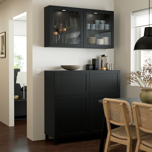 BESTÅ Rgt portes/tiroirs, brun-noir/Hanviken/Stubbarp verre transparent brun-noir, 47 1/4x16 1/2x83 7/8 "