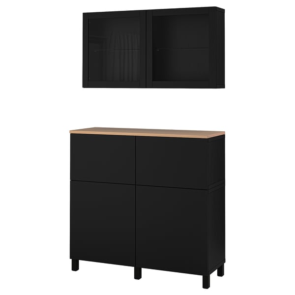 BESTÅ Rgt portes/tiroirs, brun-noir Lappviken/Sindvik/Stubbarp verre transparent brun-noir, 47 1/4x16 1/2x94 1/2 "