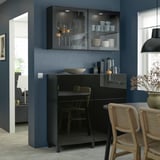 BESTÅ Rgt portes/tiroirs, brun-noir/Selsviken/Stubbarp verre transparent noir/brillant, 47 1/4x16 1/2x83 7/8 "