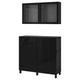 BESTÅ Rgt portes/tiroirs, brun-noir/Selsviken/Stubbarp verre transparent noir/brillant, 47 1/4x16 1/2x83 7/8 "
