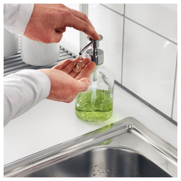 BESTÅENDE Distributeur à liquide vaisselle, verre clair, 11 oz