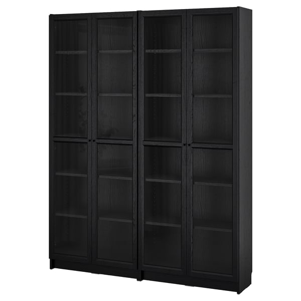BILLY / OXBERG Agenc bibliothèque+portes vitrées, noir eff chêne, 63x79 1/2 "