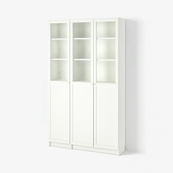 BILLY / OXBERG Bibliothèque av pann/ptes vitrées, blanc/verre, 47 1/4x11 3/4x79 1/2 "