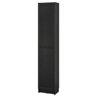 BILLY / OXBERG Bibliothèque avec portes, noir eff chêne, 15 3/4x11 3/4x79 1/2 "