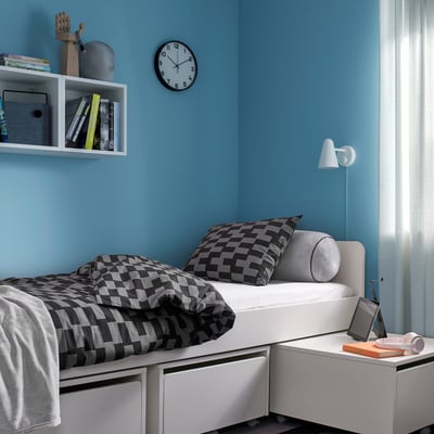 BLÅSKATA Housse de couette et taie, gris/noir à motifs, 1 place