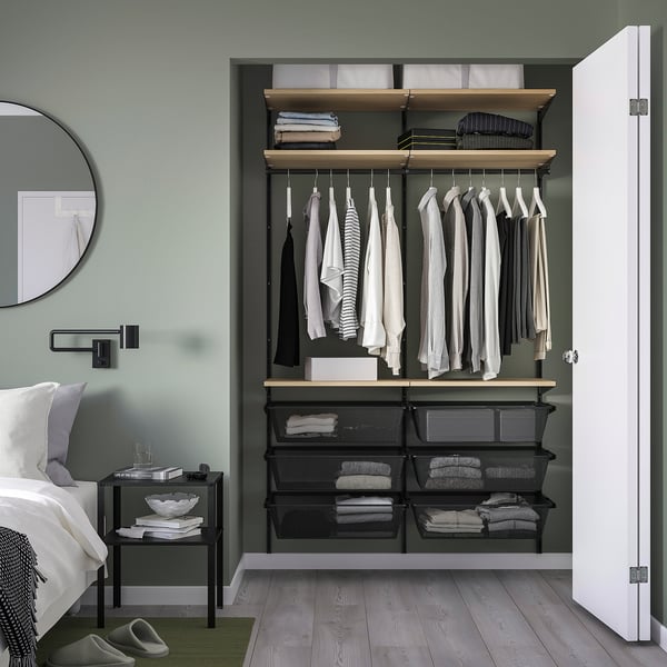 BOAXEL Agencement armoire-penderie, anthracite/chêne, 49 1/8x15 3/4x79 "