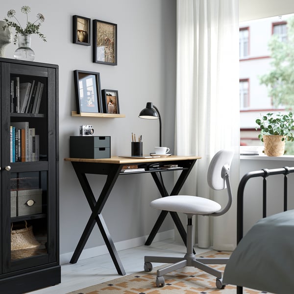 BOLLPOJKE Bureau, pin/noir, 35 3/8x21 5/8 "