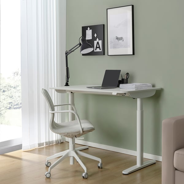 BOLLSIDAN Bureau assis/debout, électrique/blanc, 47 1/4x27 1/2 "