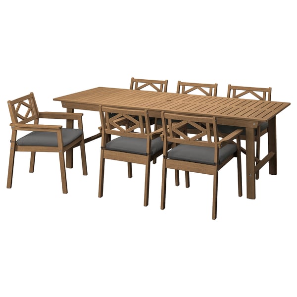 BONDHOLMEN Table+6 chaises accoud, extérieur, brun/Frösön/Duvholmen gris foncé