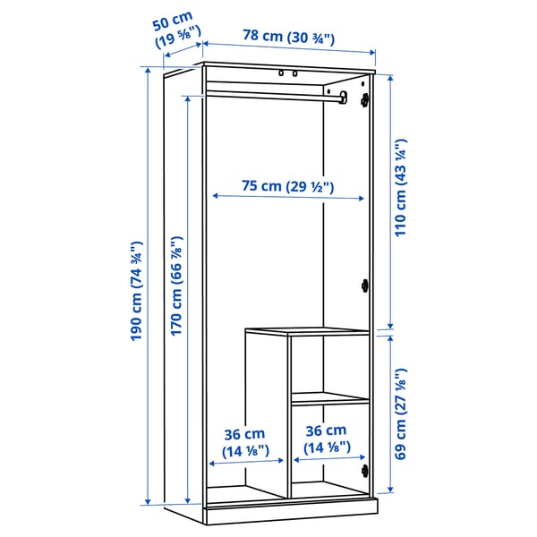 BRIMNES Armoire-penderie à 2 portes, gris, 30 3/4x74 3/4 "