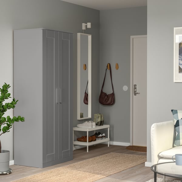 BRIMNES Armoire-penderie à 2 portes, gris, 30 3/4x74 3/4 "