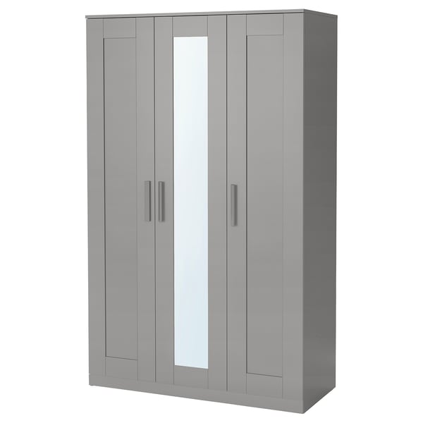 BRIMNES Armoire-penderie à 3 portes, gris, 46x74 3/4 "
