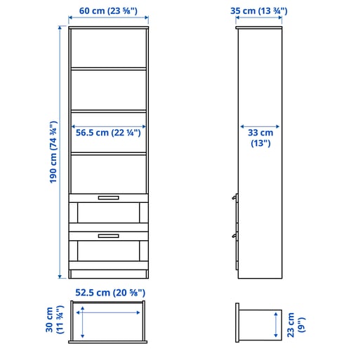 BRIMNES Bibliothèque, blanc, 23 5/8x74 3/4 "