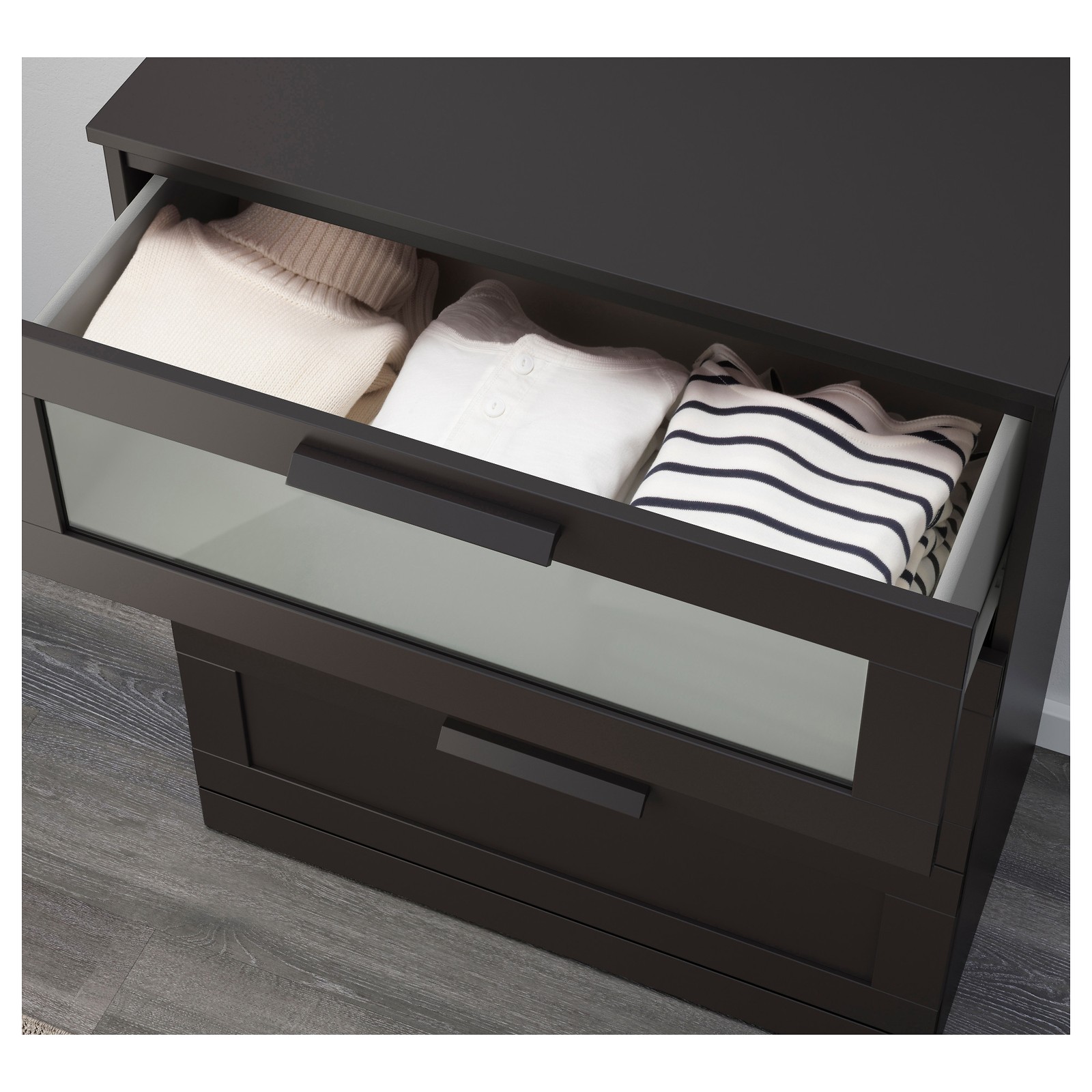 BRIMNES Commode à 3 tiroirs, noir/verre dépoli, 303/4x373/8" (78x95 cm