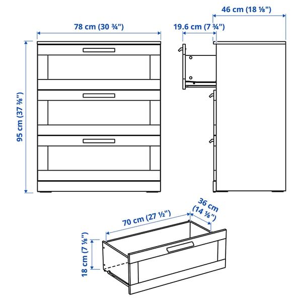 BRIMNES commode à 3 tiroirs, noir, 78x95 cm (303/4x373/8") - IKEA CA