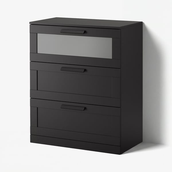 BRIMNES Commode à 3 tiroirs, noir, 30 3/4x18 1/8x37 3/8 "