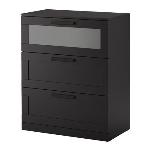 BRIMNES Commode à 3 tiroirs noir/verre dépoli, 78x95 cm IKEA