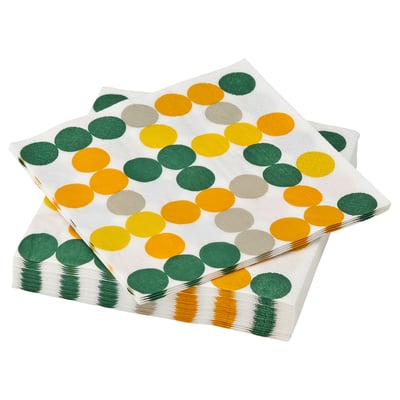 BRÖGGAN Serviette de table en papier, motif à pois multicolore, 13x13 "