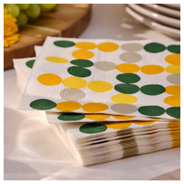 BRÖGGAN Serviette de table en papier, motif à pois multicolore, 13x13 "