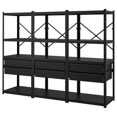 BROR Étagère avec tiroirs et tablettes, noir, 100x21 5/8x74 3/4 "