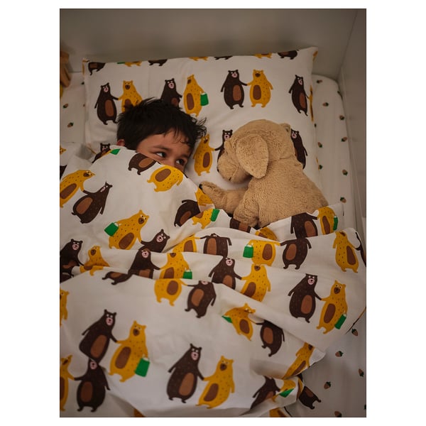 BRUMMIG Housse de couette et 1 taie, motif ours jaune/brun, 1 place