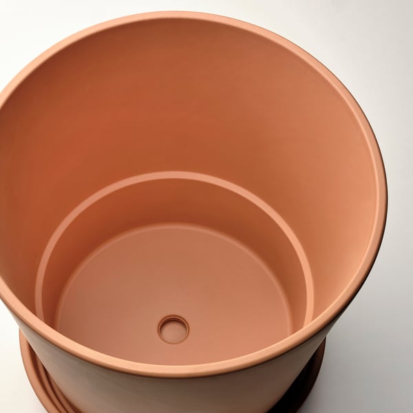 BRUNBÄR Pot avec coupelle, extérieur terre cuite, 12 ½ "