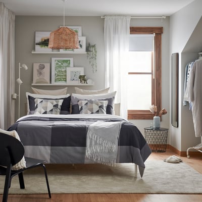 BRUNKRISSLA Housse de couette et taie(s), noir, 2 places/grand 2 places