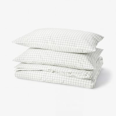 DOFTAKLEJA Housse de couette et taie(s), blanc/anthracite, 2 places/grand 2 places