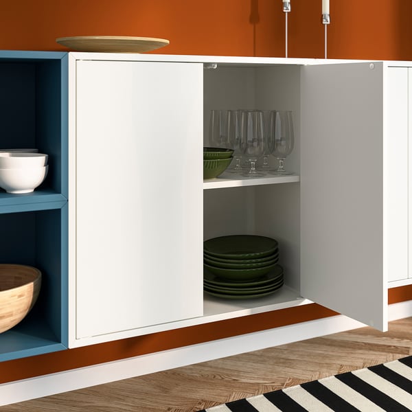 EKET Agencement rangement mural, blanc/bleu gris foncé, 68 7/8x13 3/4x27 1/2 "