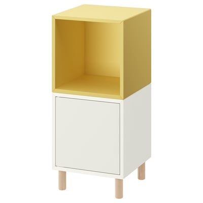 EKET Rangement avec pieds, blanc jaune pâle/bois, 13 3/4x13 3/4x31 1/2 "
