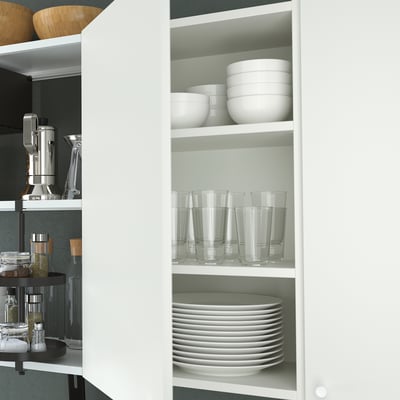 ENHET Arm murale av 2 tablettes/portes, blanc, 24x12 3/4x30 "