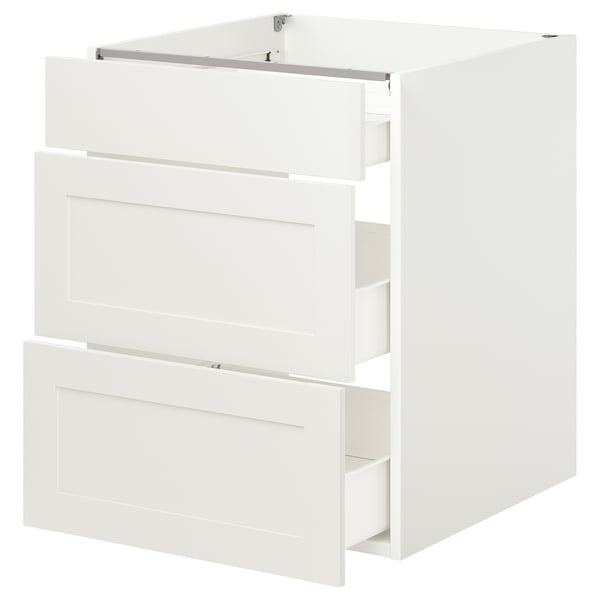 ENHET Armoire inf 3 tir, blanc/blanc cadre, 24x24 3/4x30 "