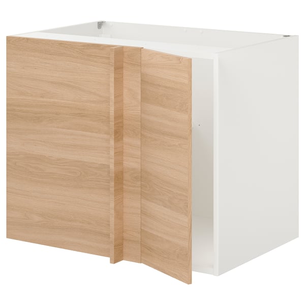 ENHET Armoire inf d'angle+tablette/porte, blanc/eff chêne
