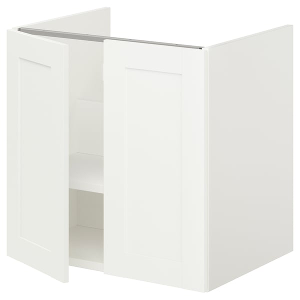 ENHET Meuble pour lavabo, 2 portes, blanc/blanc cadre, 24x18 3/4x24 "