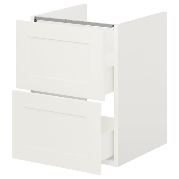 ENHET Meuble pour lavabo, 2 tiroirs, blanc/blanc cadre, 18x18 3/4x24 "