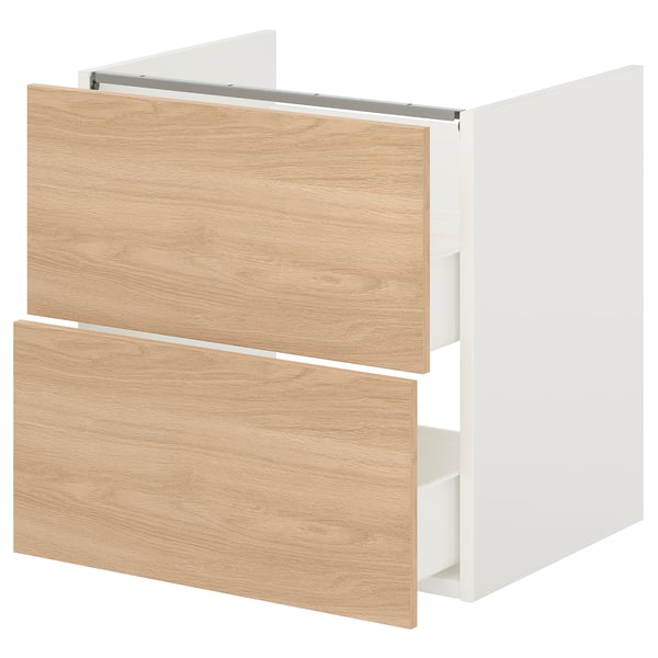 ENHET Meuble pour lavabo, 2 tiroirs, blanc/eff chêne, 24x18 3/4x24 "