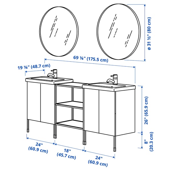 ENHET Salle de bains, anthracite/caisson blanc, 24 "
