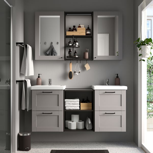 ENHET Salle de bains, anthracite/caisson gris, 18x18x24 "