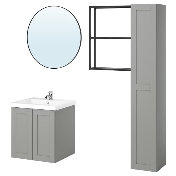 ENHET Salle de bains, anthracite/caisson gris, 24 "