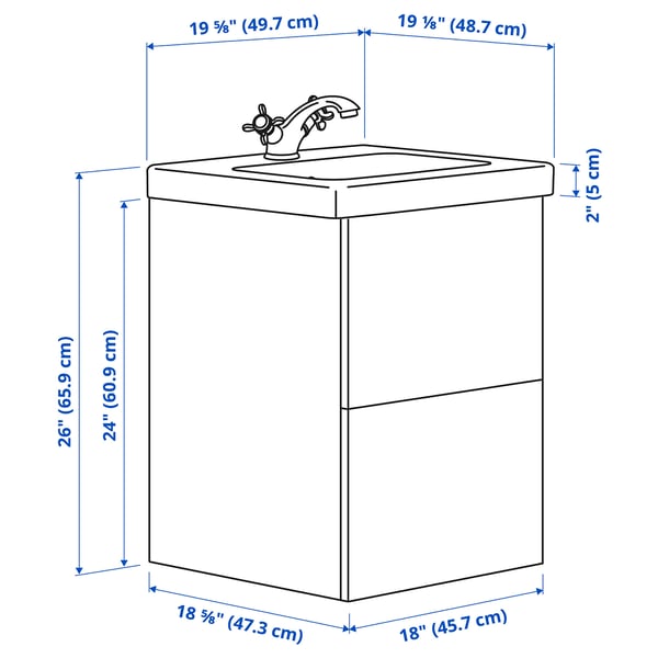 ENHET / TVÄLLEN Meuble à tiroirs/lavabo/mitigeur, blanc/blanc cadre, 19 5/8x19 1/8x26 "