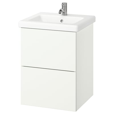 ENHET / TVÄLLEN Meuble à tiroirs/lavabo/mitigeur, blanc, 19 5/8x19 1/8x26 "