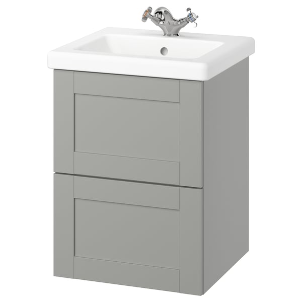ENHET / TVÄLLEN Meuble à tiroirs/lavabo/mitigeur, gris/gris cadre, 19 5/8x19 1/8x26 "