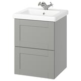 ENHET / TVÄLLEN Meuble à tiroirs/lavabo/mitigeur, gris/gris cadre, 19 5/8x19 1/8x26 "