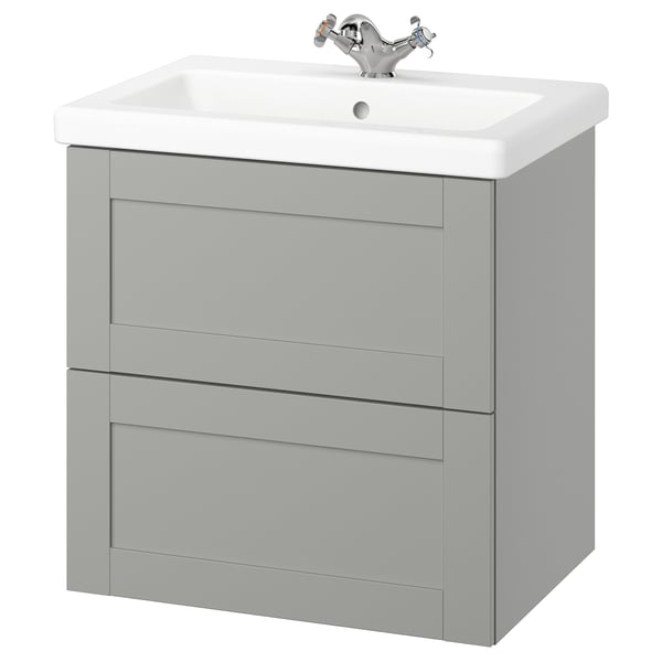 ENHET / TVÄLLEN Meuble à tiroirs/lavabo/mitigeur, gris/gris cadre, 25 1/2x19 1/8x26 "