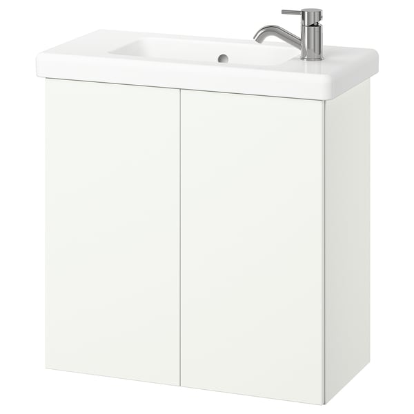 ENHET / TVÄLLEN Meuble sdb avec portes/lavabo, blanc, 25 1/2x13 1/8x26 "