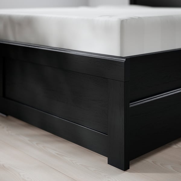 FÅGELFJÄLLET Structure de lit + 4 coffres, noir eff chêne, Grand 2 places