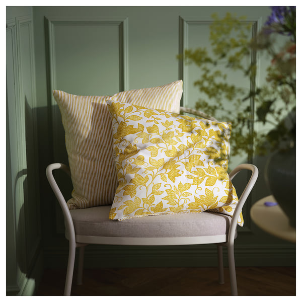 FJUNKLOCKA Housse de coussin, jaune/blanc, 20x20 "