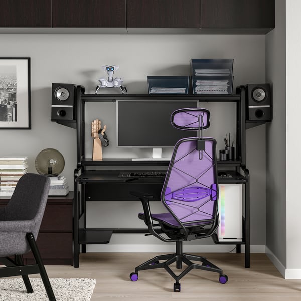 FREDDE / STYRSPEL Bureau et chaise de jeu, noir/violet