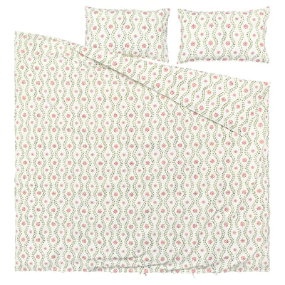 FYRISVIDE Housse de couette et taie(s), blanc/motif floral, 2 places/grand 2 places