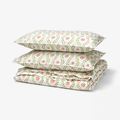FYRISVIDE Housse de couette et taie(s), blanc/motif floral, 2 places/grand 2 places